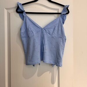 H&M Light Blue Eyelet Ruffle Strap Camisole